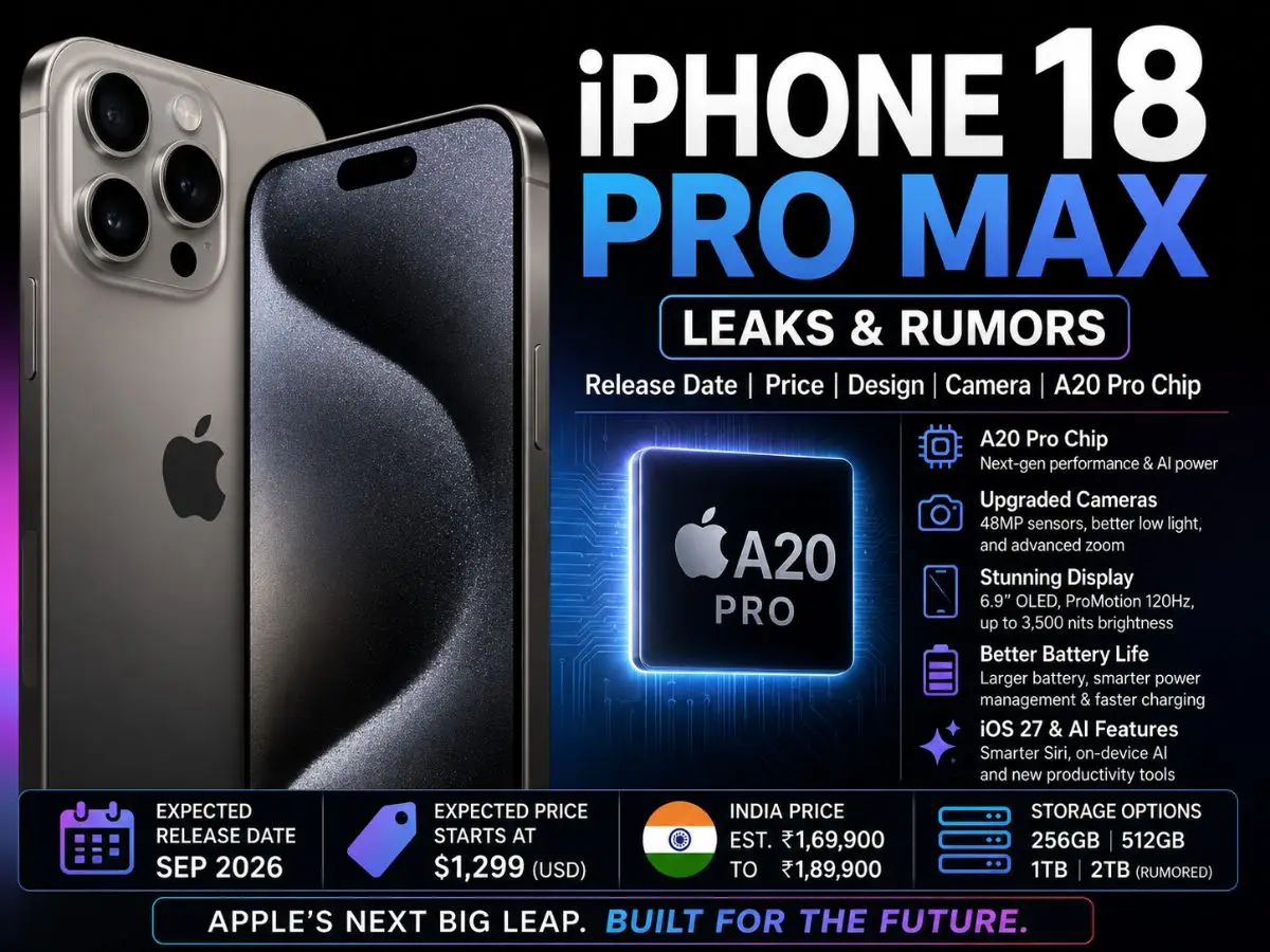 Apple iPhone 18 Pro Max Leaks Release Date, Price, Design, Camera and A20 Pro Chip Explained
