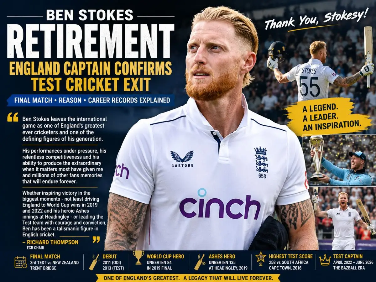 Ben Stokes Retirement England Captain Confirms Test Cricket Exit, Final Match, Reason and Career Records Explained