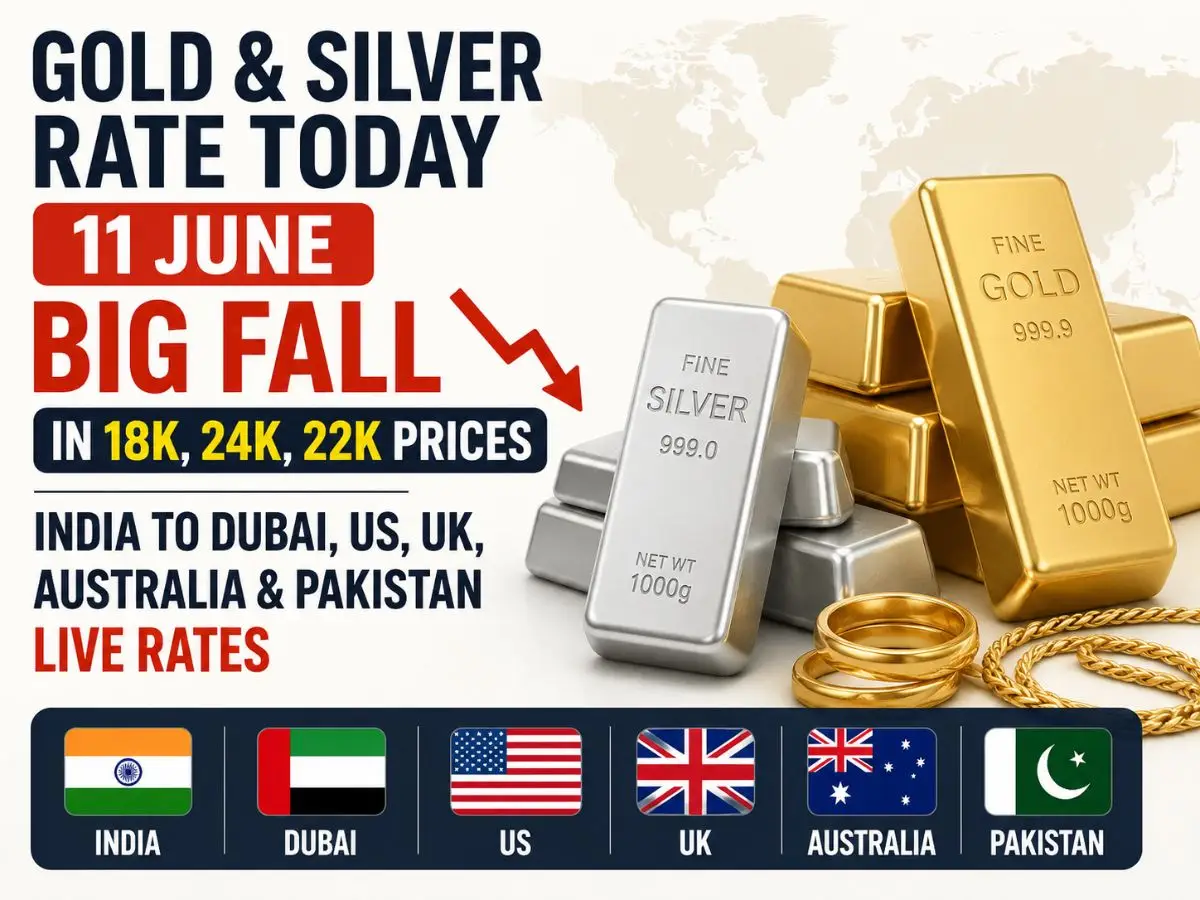 Gold & Silver Rate Today 11 June: Big Fall in 18K, 24K, 22K Prices – India to Dubai, US, UK, Australia & Pakistan Live Rates
