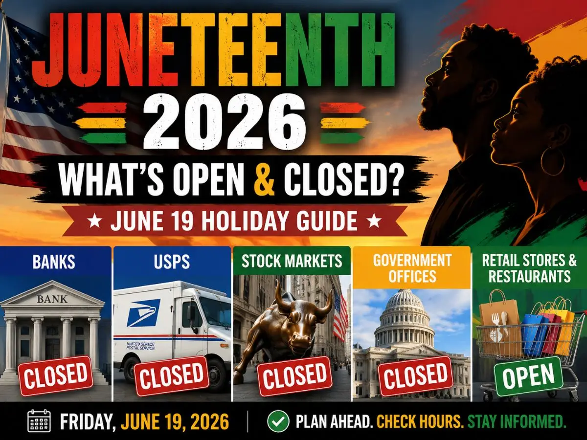 Juneteenth 2026 Are Banks, USPS, Stock Markets and Stores Open or Closed on June 19