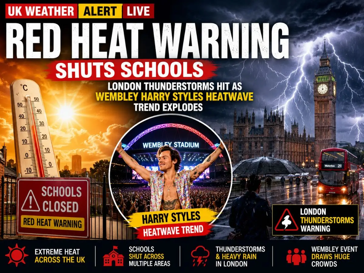 UK Weather Alert LIVE Red Heat Warning Shuts Schools, London Thunderstorms Hit as Wembley Harry Styles Heatwave Trend Explodes