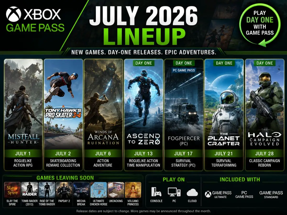 Xbox Game Pass July 2026 Lineup Complete List of New Games and Day-One Launches
