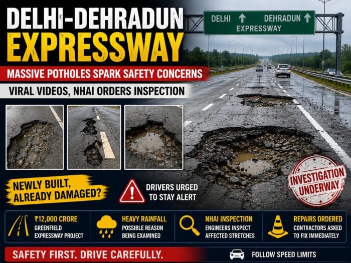Delhi-Dehradun Expressway Faces Safety Questions After Massive Potholes Appear Weeks After Opening
