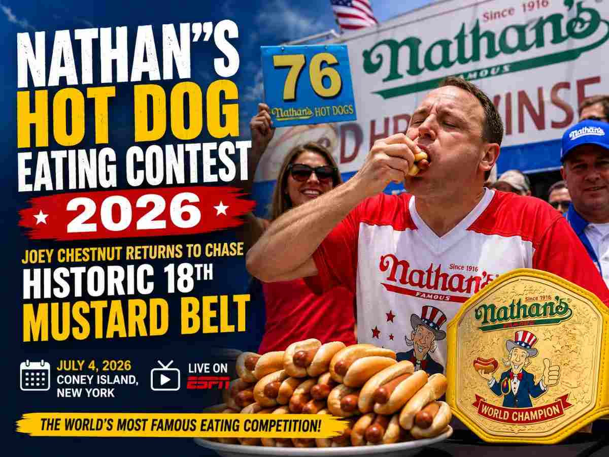 Nathan's Hot Dog Eating Contest 2026 Joey Chestnut Returns to Chase Historic 18th Mustard Belt