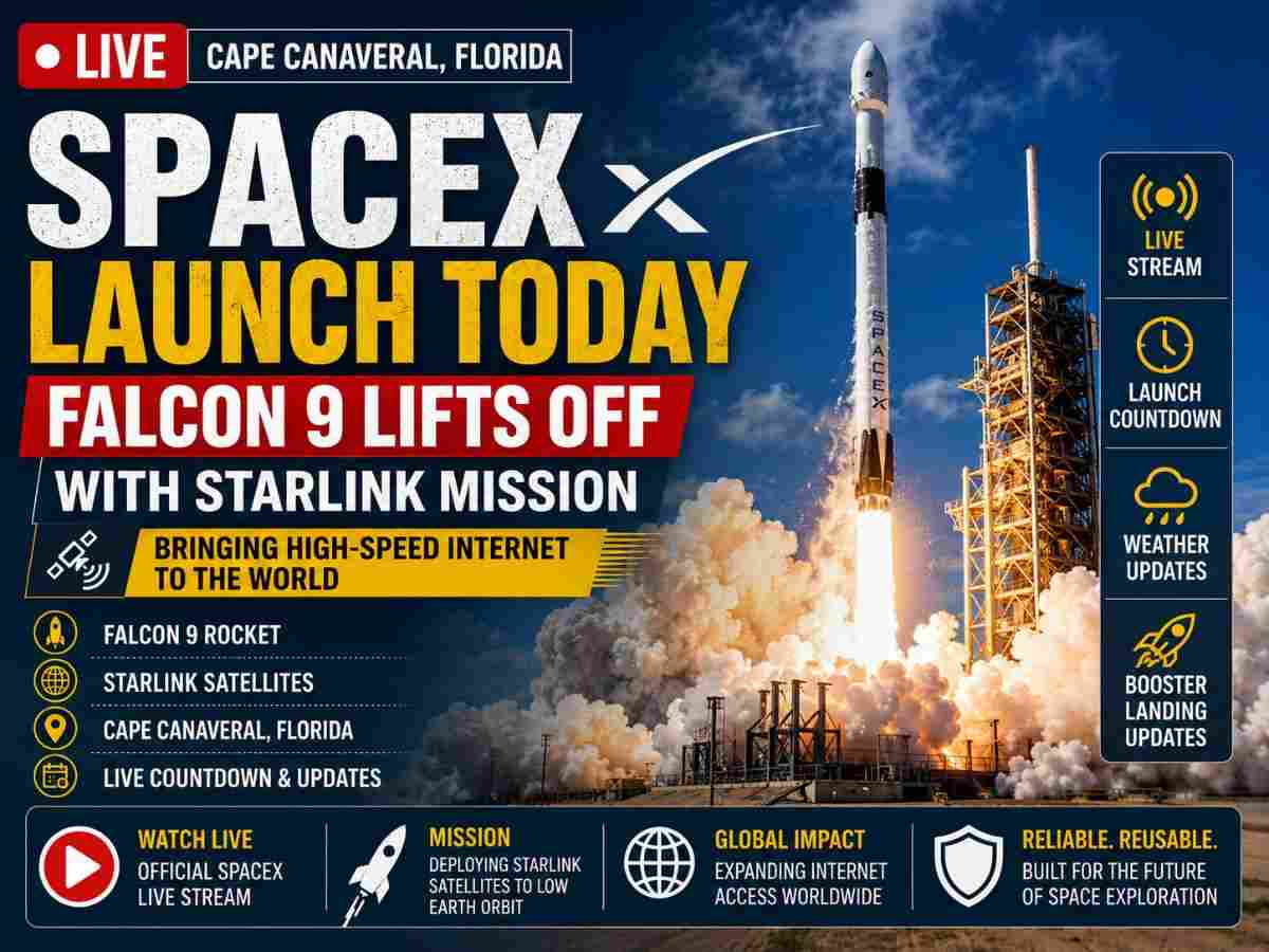 SpaceX Launch Today LIVE Falcon 9 Lifts Off with Starlink Mission from Cape Canaveral – Countdown, Live Stream & Latest Updates